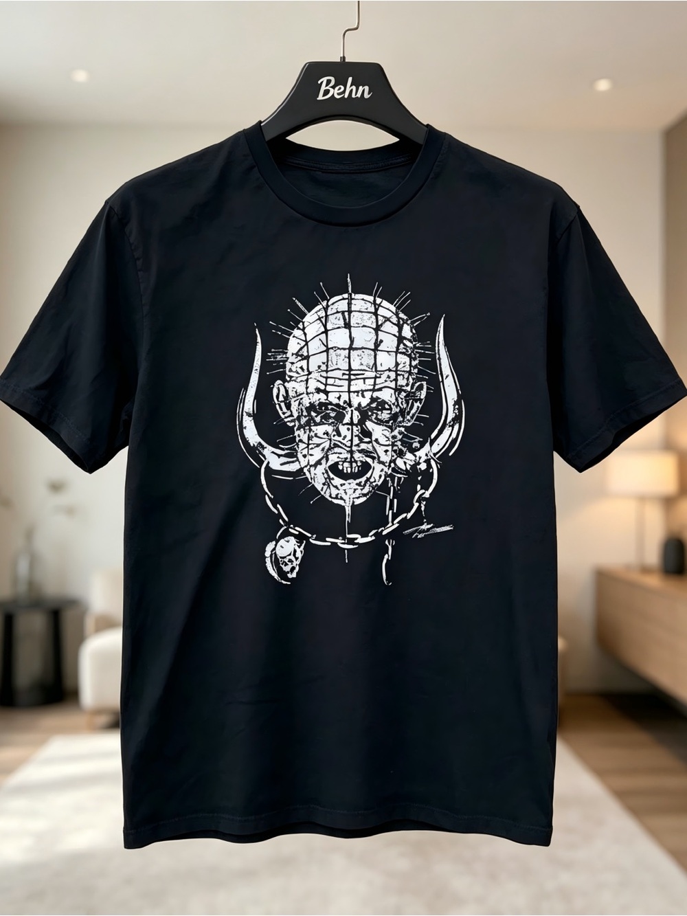 Hellraiser Pinhead Sketch Style Horror Movie Black Womens Mens T-shirt Unisex